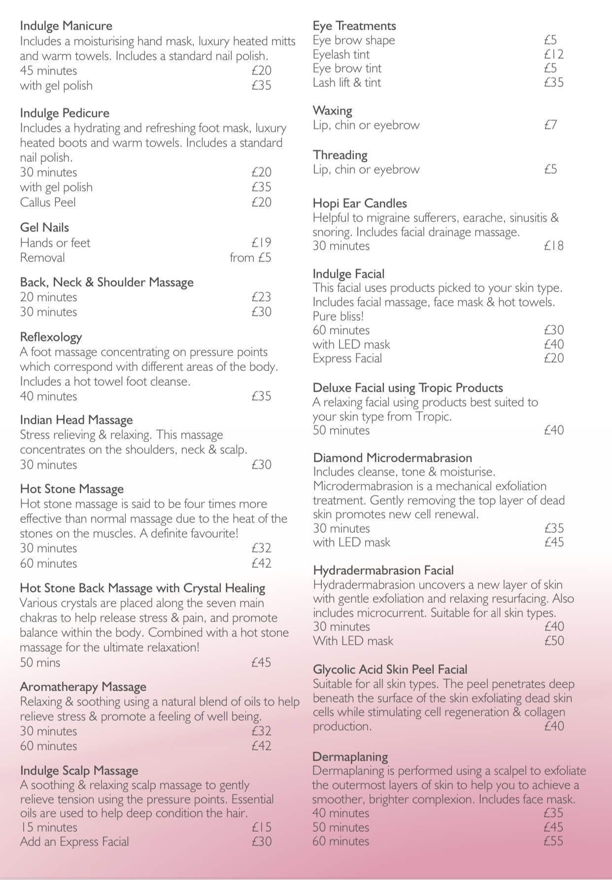 price list